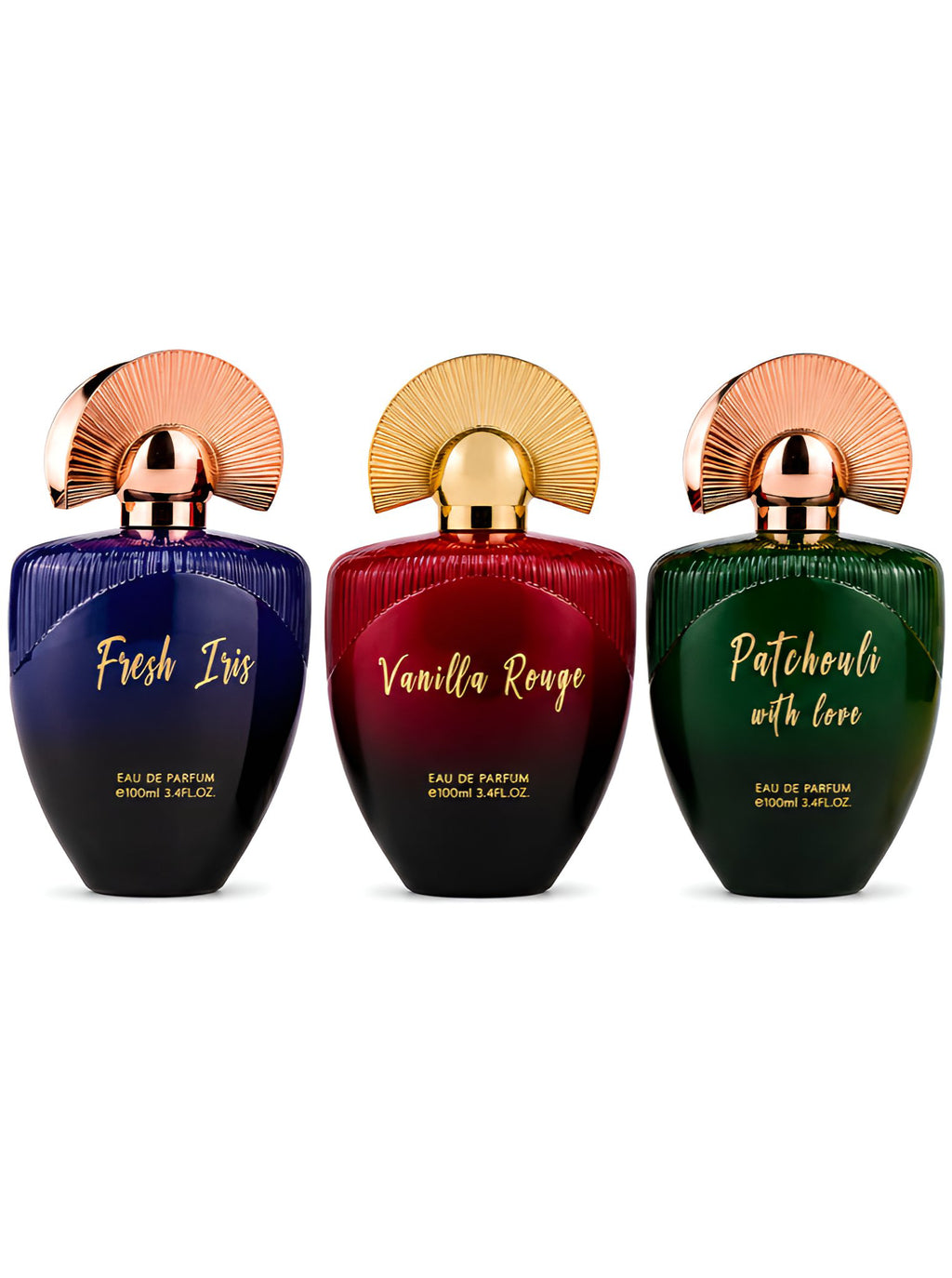 Colección Fresh Iris, Vanilla Rouge y Patchouli With Love - Maison Asrar