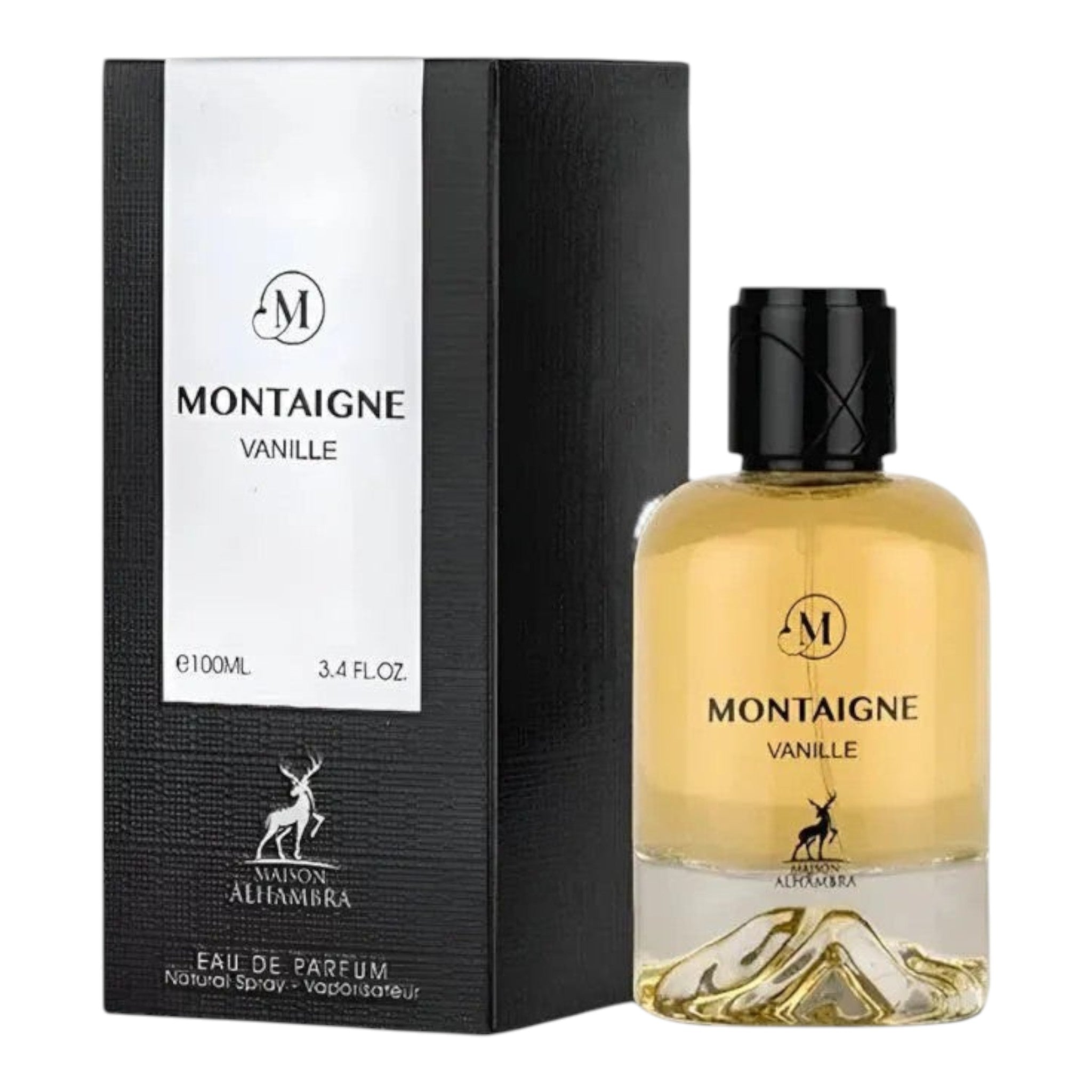 Tayf Montaigne Vanille Eau de Parfum 100ml bottle with black and white box. Natural spray fragrance with sweet vanilla notes.